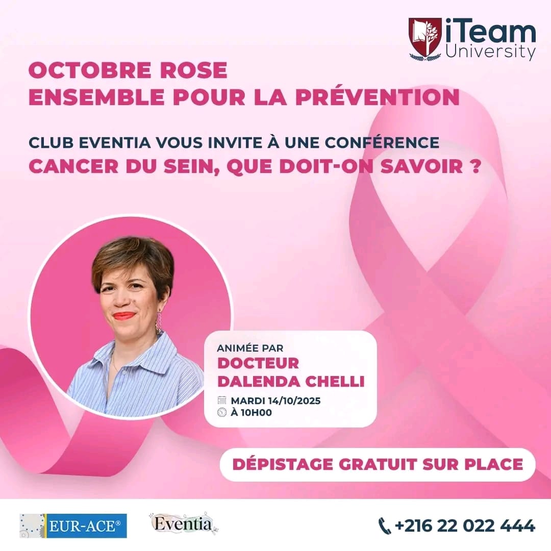 Conf&eacute;rence Octobre Rose 2025 - sensibilisation cancer du sein &agrave; iTeam University Tunis