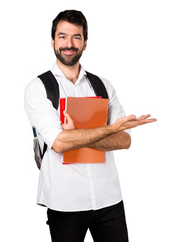 Student man presenting something Student man presenting something
